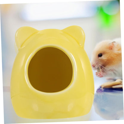 Ceramic Hamster Hideout House for Dwarf Hamsters Chinchillas Small Pets Decorative Sleeping Cave for Cage Accessories Yellow Small
