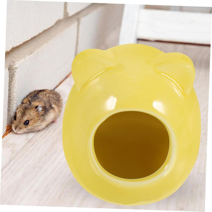 Ceramic Hamster Hideout House for Dwarf Hamsters Chinchillas Small Pets Decorative Sleeping Cave for Cage Accessories Yellow Small