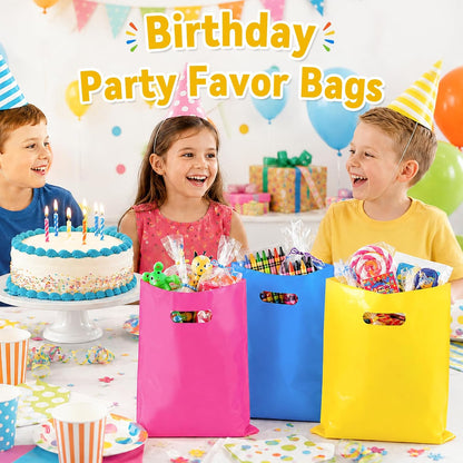 50 Pcs Yellow Party Favor Gift Bags 8x11, Small Goodie Bag Bulk | Reusable Plastic Pouch with Handle for Kids Birthday, Jewelry Candy Treat Books Packaging, Wedding Parties & Small Business