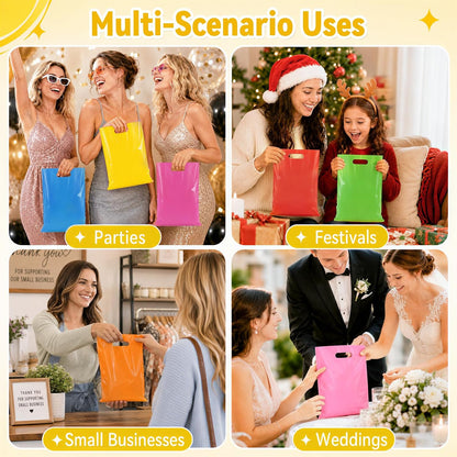 50 Pcs Yellow Party Favor Gift Bags 8x11, Small Goodie Bag Bulk | Reusable Plastic Pouch with Handle for Kids Birthday, Jewelry Candy Treat Books Packaging, Wedding Parties & Small Business