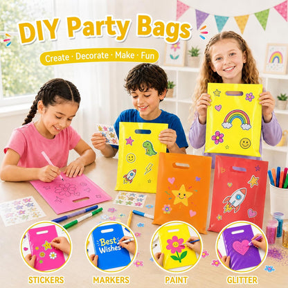 50 Pcs Yellow Party Favor Gift Bags 8x11, Small Goodie Bag Bulk | Reusable Plastic Pouch with Handle for Kids Birthday, Jewelry Candy Treat Books Packaging, Wedding Parties & Small Business