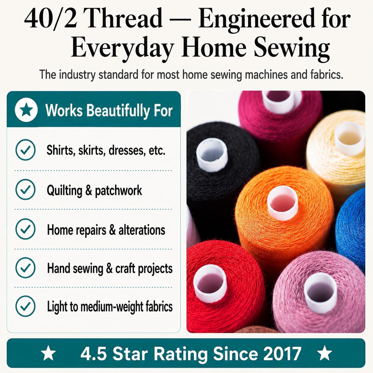 Sewing Machine Thread – 24 Spools, 1000 Yards Each – All Purpose Polyester Thread Set, 22 Colors + Black & White – Thread for Sewing Machine, Ideal for Beginners, Quilting & Repairs