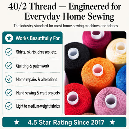 Sewing Machine Thread – 24 Spools, 1000 Yards Each – All Purpose Polyester Thread Set, 22 Colors + Black & White – Thread for Sewing Machine, Ideal for Beginners, Quilting & Repairs