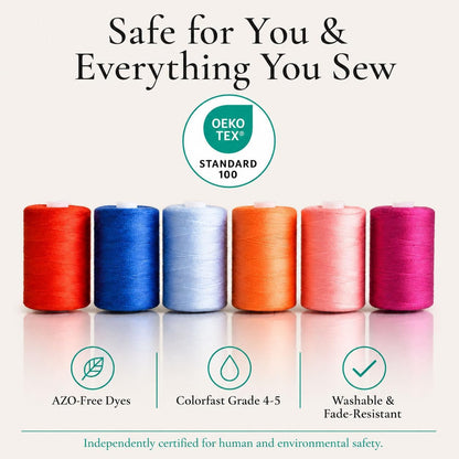Sewing Machine Thread – 24 Spools, 1000 Yards Each – All Purpose Polyester Thread Set, 22 Colors + Black & White – Thread for Sewing Machine, Ideal for Beginners, Quilting & Repairs
