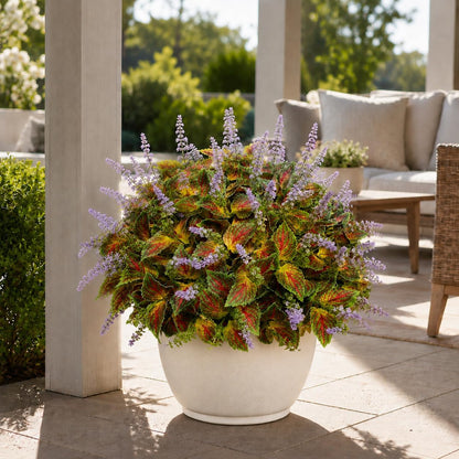 Artificial Coleus Flowers, 6 Faux Plants for Outdoor Planters - Yellow | Realistic Coleus Leaf Texture UV-Resistant for Outdoor Use Lush and Full Appearance No Watering or Maintenance Required
