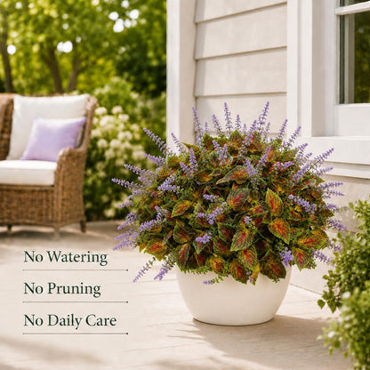 Artificial Coleus Flowers, 6 Faux Plants for Outdoor Planters - Yellow | Realistic Coleus Leaf Texture UV-Resistant for Outdoor Use Lush and Full Appearance No Watering or Maintenance Required