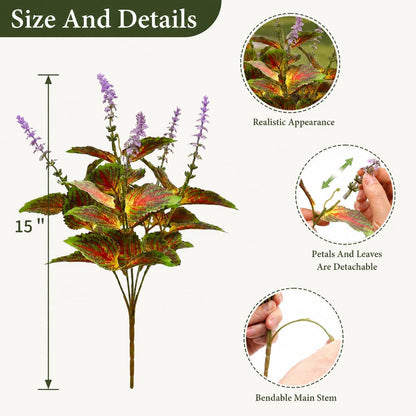 Artificial Coleus Flowers, 6 Faux Plants for Outdoor Planters - Yellow | Realistic Coleus Leaf Texture UV-Resistant for Outdoor Use Lush and Full Appearance No Watering or Maintenance Required