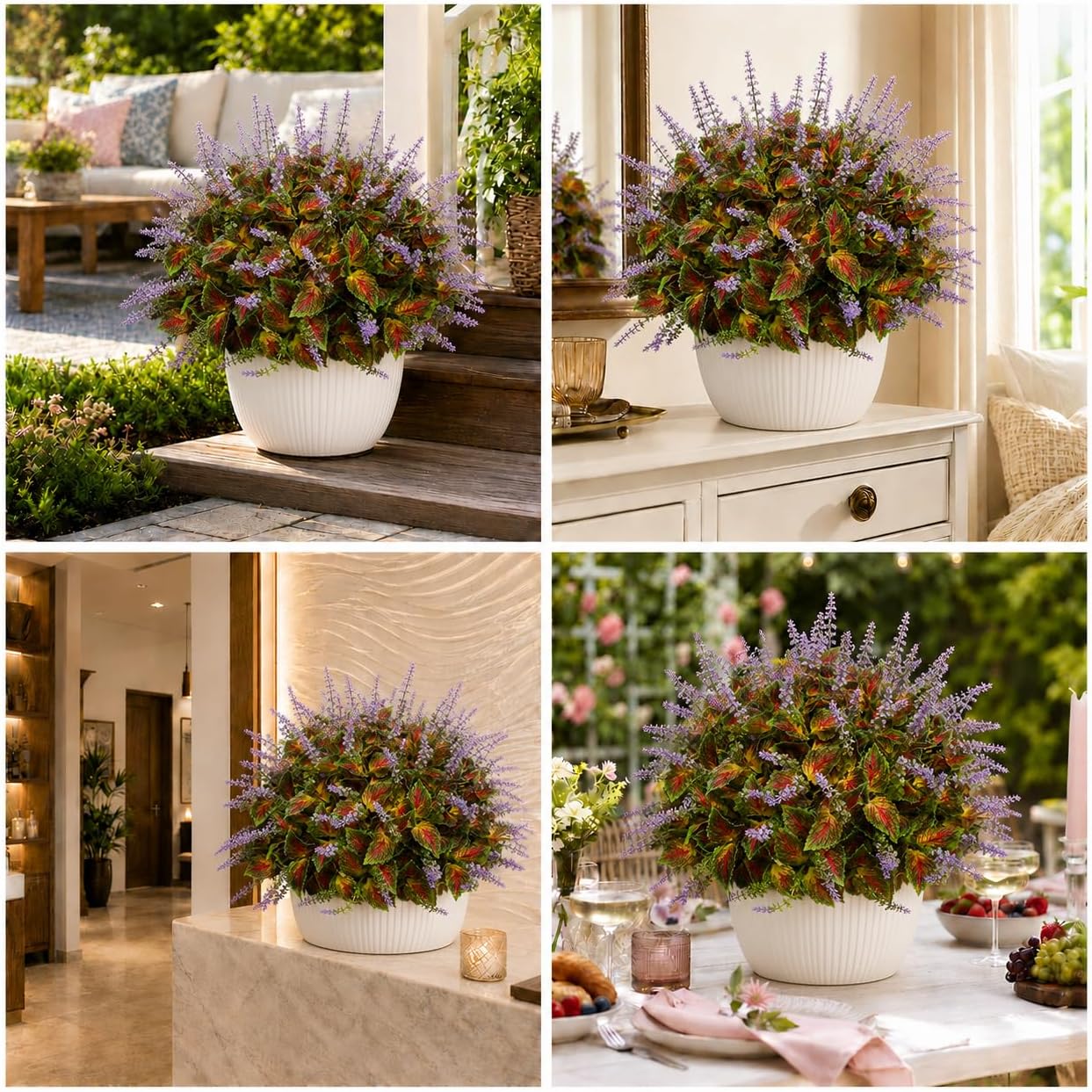 Artificial Coleus Flowers, 6 Faux Plants for Outdoor Planters - Yellow | Realistic Coleus Leaf Texture UV-Resistant for Outdoor Use Lush and Full Appearance No Watering or Maintenance Required
