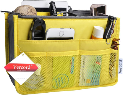 Purse Organizer Insert for Handbags Bag Organizers Inside Tote Pocketbook Women Nurse Nylon 13 Pockets Yellow Small