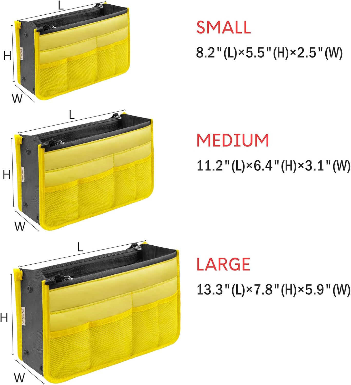 Purse Organizer Insert for Handbags Bag Organizers Inside Tote Pocketbook Women Nurse Nylon 13 Pockets Yellow Small