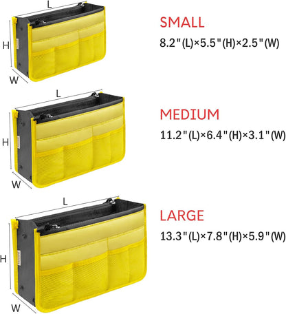 Purse Organizer Insert for Handbags Bag Organizers Inside Tote Pocketbook Women Nurse Nylon 13 Pockets Yellow Small