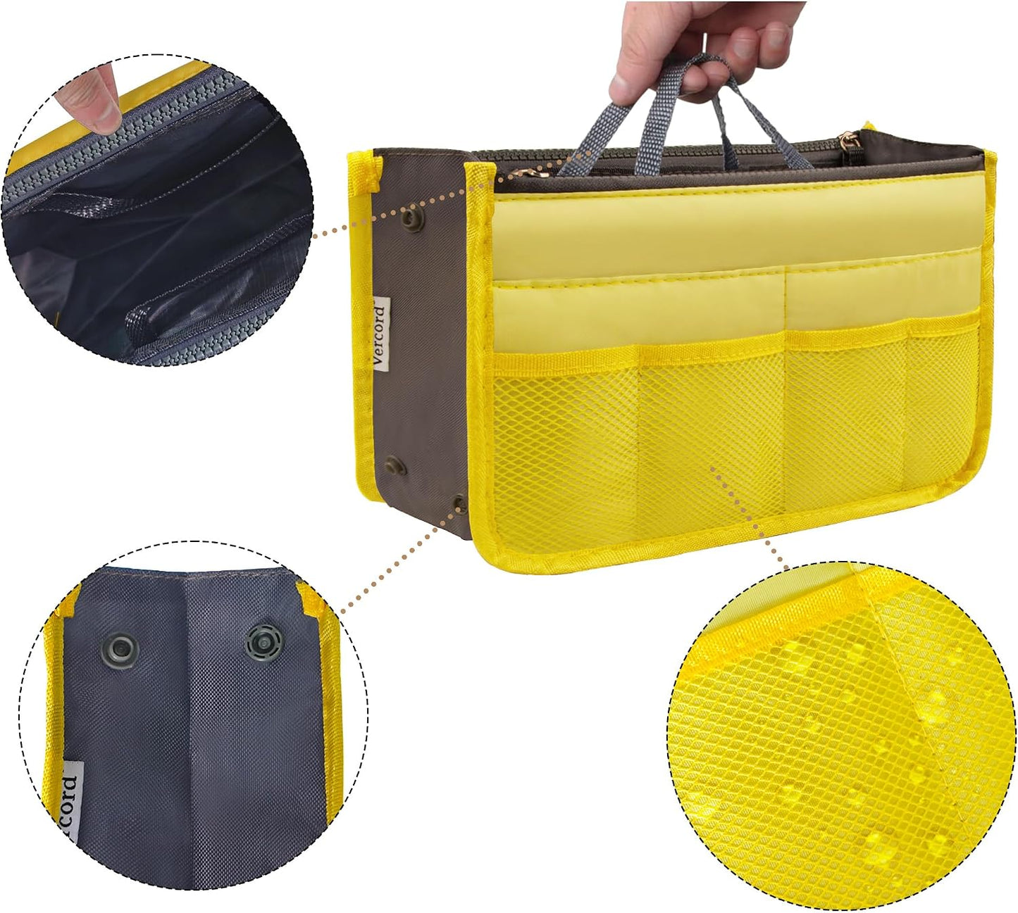 Purse Organizer Insert for Handbags Bag Organizers Inside Tote Pocketbook Women Nurse Nylon 13 Pockets Yellow Small