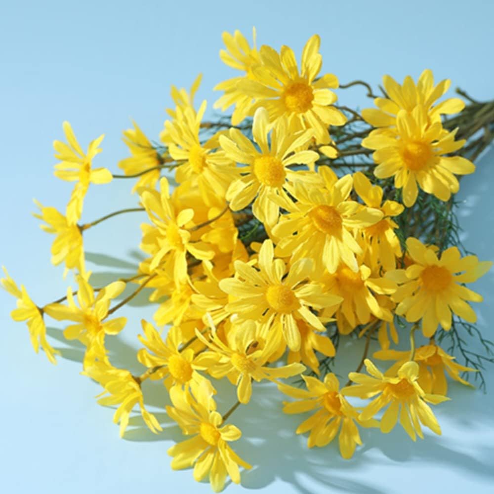 Artificial Flowers 12 Bundles Artificial Silk Daisy Fake Flowers UV Resistant Outdoor Fake Wildflowers with Stems Greenery Shrubs Plants Arrangements for Home Garden for Decoration (Yellow)