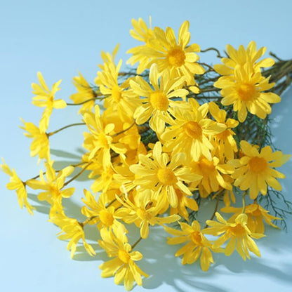 Artificial Flowers 12 Bundles Artificial Silk Daisy Fake Flowers UV Resistant Outdoor Fake Wildflowers with Stems Greenery Shrubs Plants Arrangements for Home Garden for Decoration (Yellow)