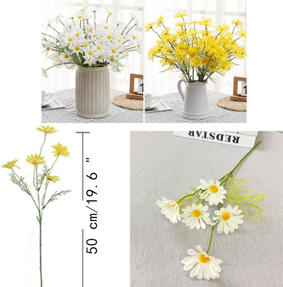 Artificial Flowers 12 Bundles Artificial Silk Daisy Fake Flowers UV Resistant Outdoor Fake Wildflowers with Stems Greenery Shrubs Plants Arrangements for Home Garden for Decoration (Yellow)