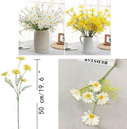 Artificial Flowers 12 Bundles Artificial Silk Daisy Fake Flowers UV Resistant Outdoor Fake Wildflowers with Stems Greenery Shrubs Plants Arrangements for Home Garden for Decoration (Yellow)
