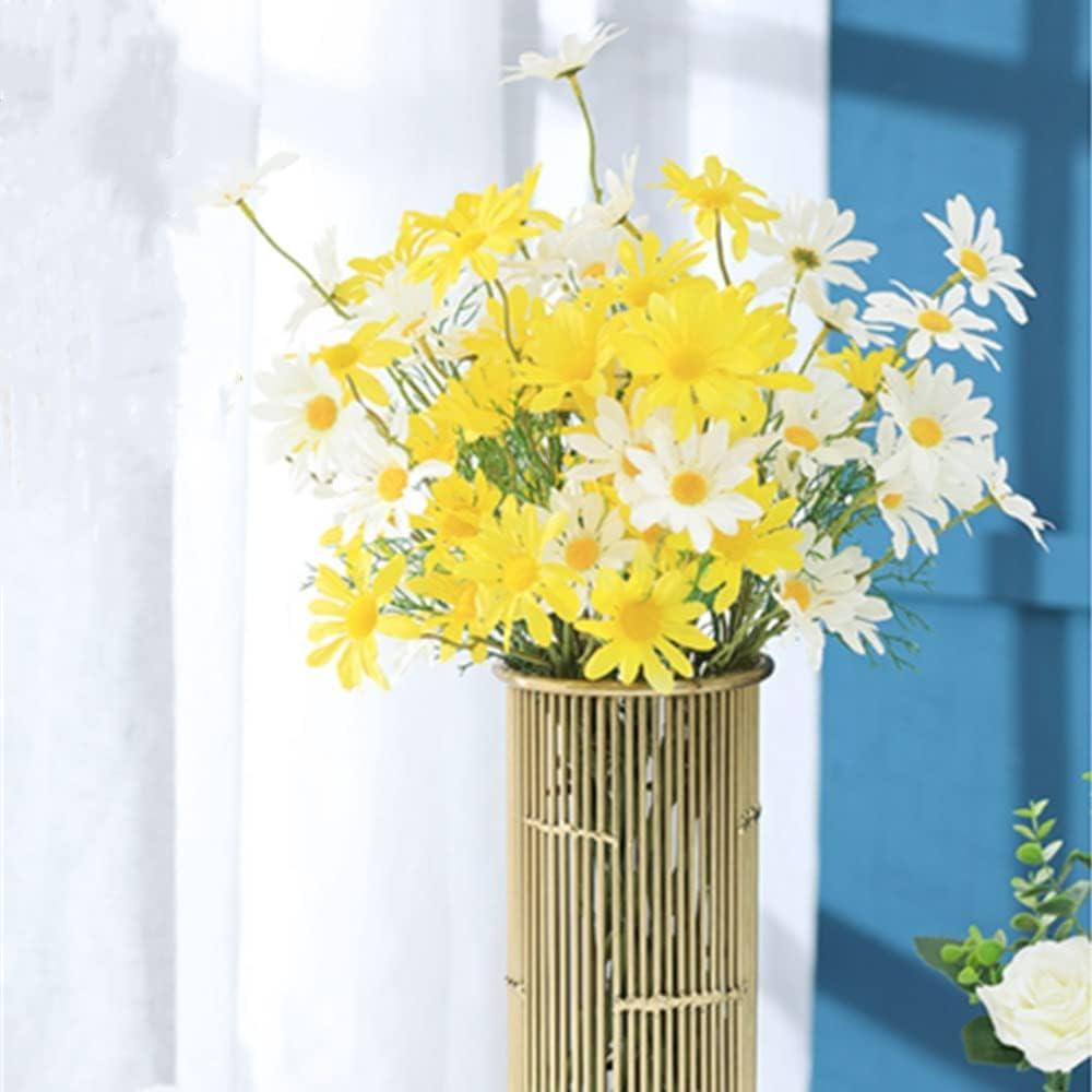Artificial Flowers 12 Bundles Artificial Silk Daisy Fake Flowers UV Resistant Outdoor Fake Wildflowers with Stems Greenery Shrubs Plants Arrangements for Home Garden for Decoration (Yellow)