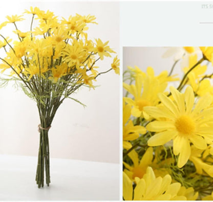 Artificial Flowers 12 Bundles Artificial Silk Daisy Fake Flowers UV Resistant Outdoor Fake Wildflowers with Stems Greenery Shrubs Plants Arrangements for Home Garden for Decoration (Yellow)