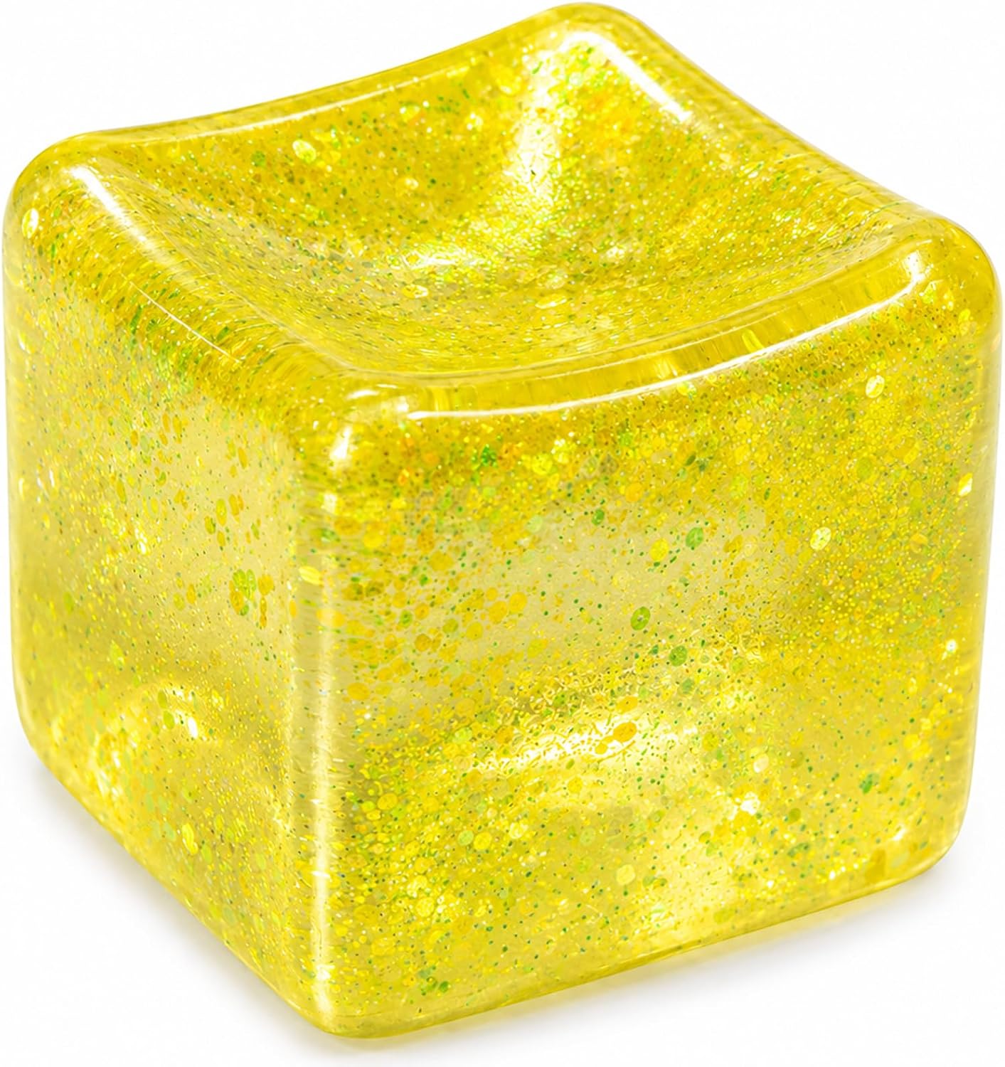 Heavy Duty Squishy Block Toy, 2" Stress Relief Ball, Sensory Fidget Toy for Adults , Calming Desk Accessory and Heavy Squeeze Toy (Glitter Yellow Cube)