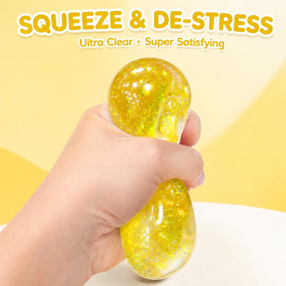 Heavy Duty Squishy Block Toy, 2" Stress Relief Ball, Sensory Fidget Toy for Adults , Calming Desk Accessory and Heavy Squeeze Toy (Glitter Yellow Cube)