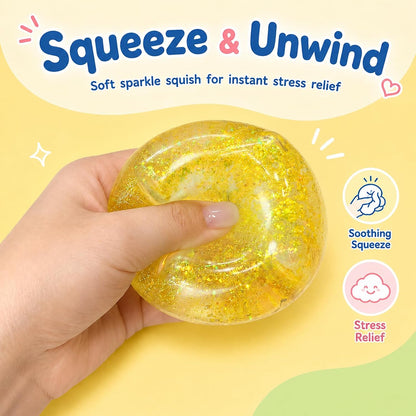 Heavy Duty Squishy Block Toy, 2" Stress Relief Ball, Sensory Fidget Toy for Adults , Calming Desk Accessory and Heavy Squeeze Toy (Glitter Yellow Cube)