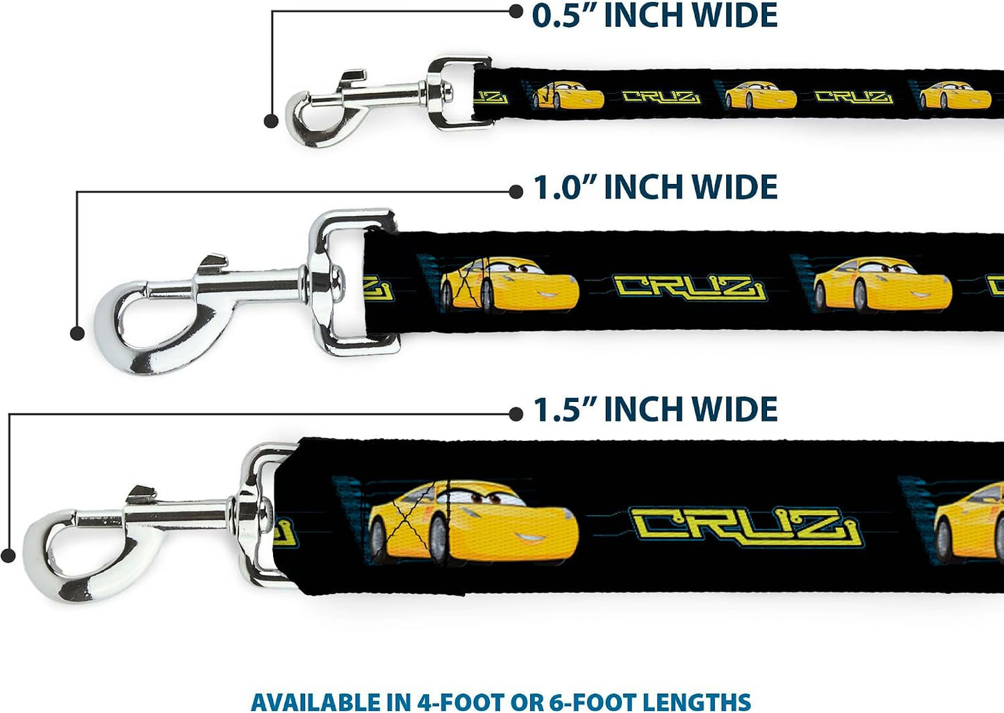 Dog Leash - Cars 3 Cruz Car Profile Black/Blue/Yellow - 6ft Narrow | Cars 3 Cruz Car Profile Black Blue Yellow Durable Stylish For Walks