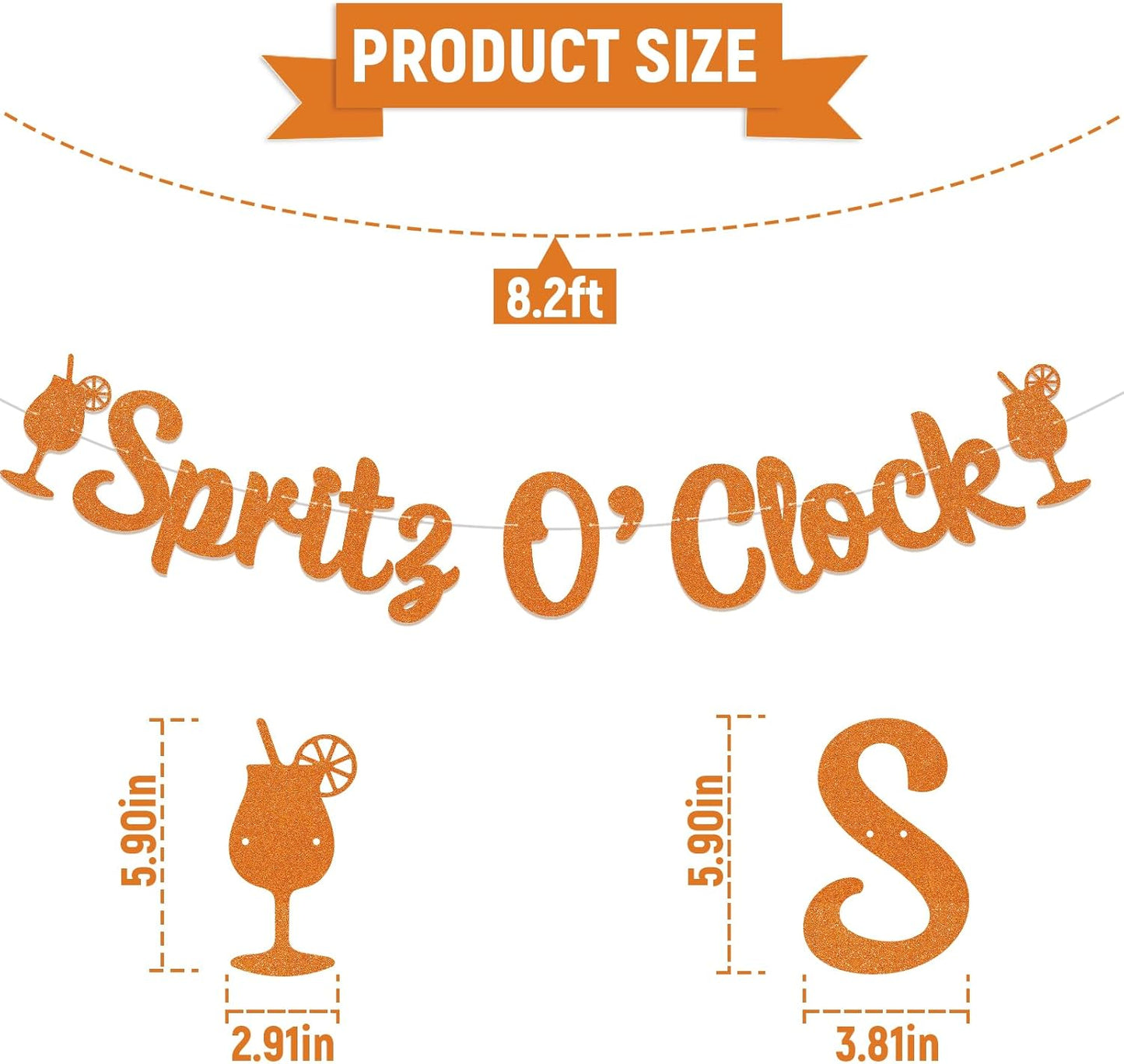 Spritz O’Clock Banner - Lemon Citrus Bridal Shower Bachelorette Wedding Party Decorations, Spritz Bar Banner, Orange Birthday Spritz Station Decoration Orange Glitter