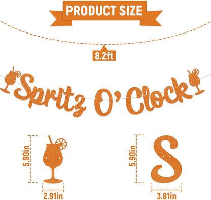 Spritz O’Clock Banner - Lemon Citrus Bridal Shower Bachelorette Wedding Party Decorations, Spritz Bar Banner, Orange Birthday Spritz Station Decoration Orange Glitter