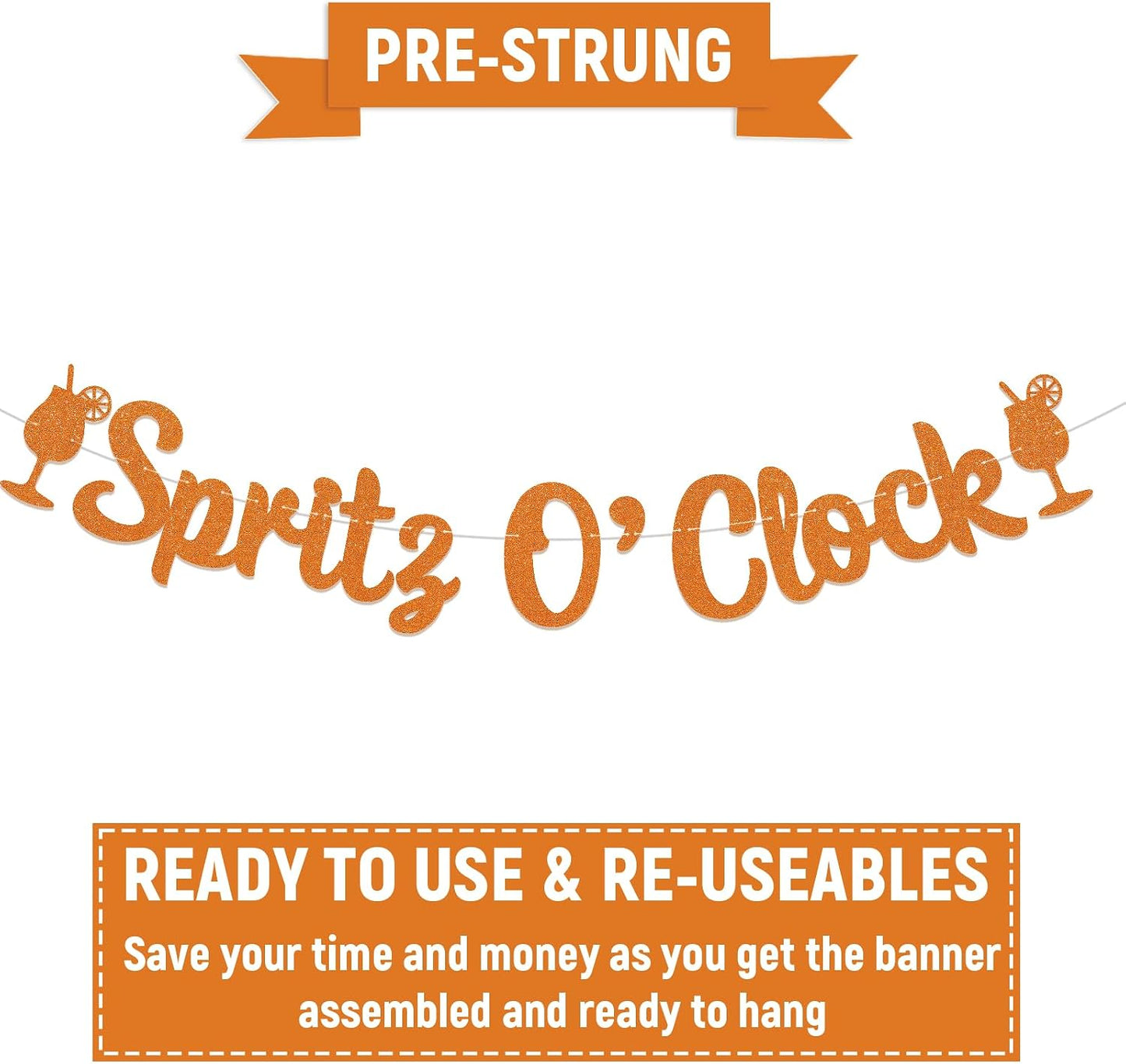 Spritz O’Clock Banner - Lemon Citrus Bridal Shower Bachelorette Wedding Party Decorations, Spritz Bar Banner, Orange Birthday Spritz Station Decoration Orange Glitter