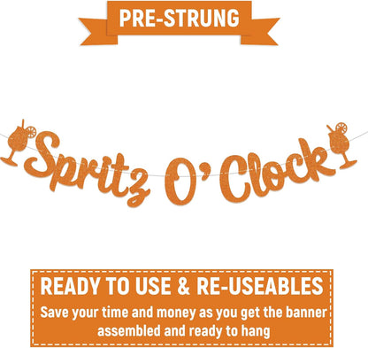Spritz O’Clock Banner - Lemon Citrus Bridal Shower Bachelorette Wedding Party Decorations, Spritz Bar Banner, Orange Birthday Spritz Station Decoration Orange Glitter