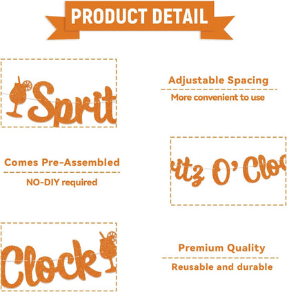 Spritz O’Clock Banner - Lemon Citrus Bridal Shower Bachelorette Wedding Party Decorations, Spritz Bar Banner, Orange Birthday Spritz Station Decoration Orange Glitter