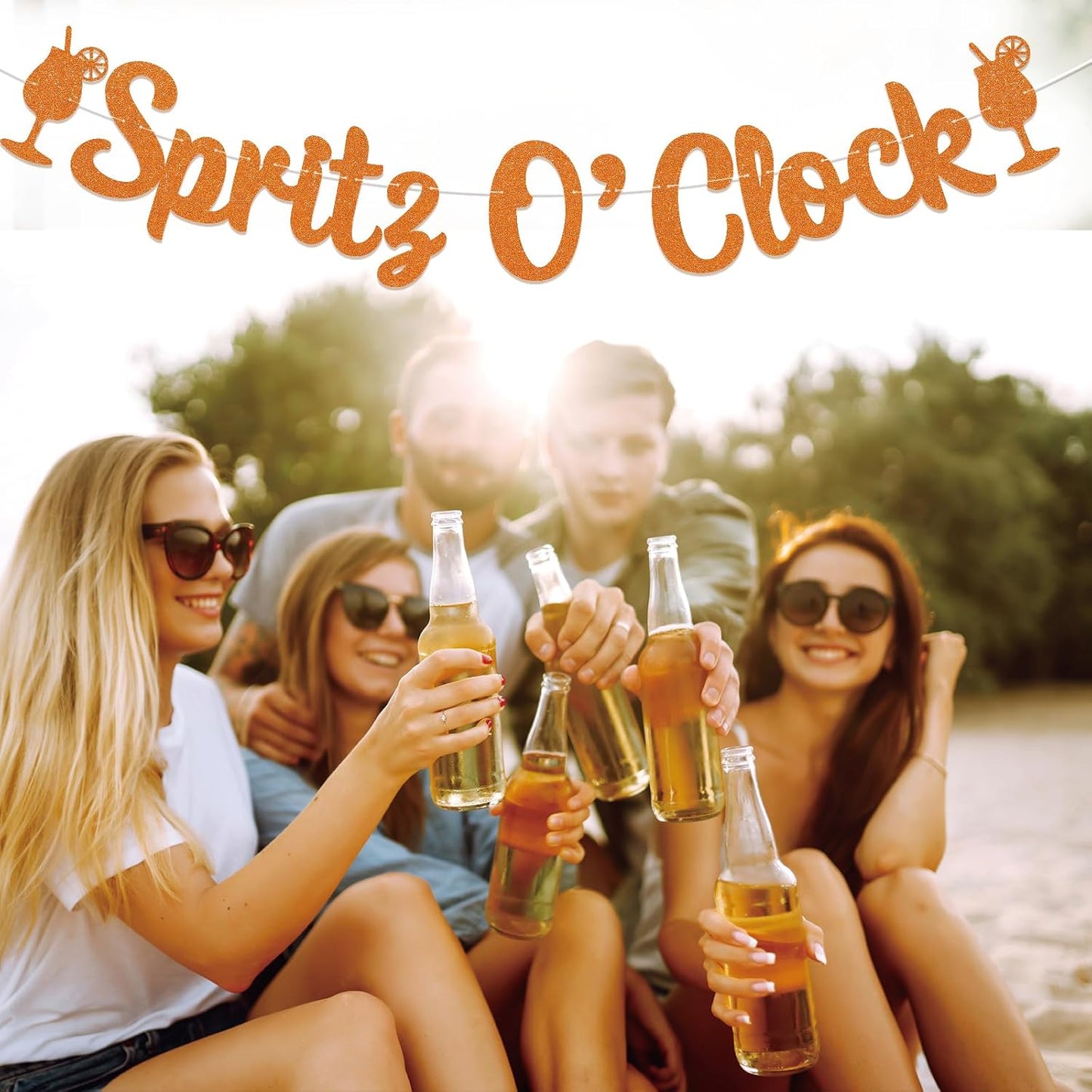 Spritz O’Clock Banner - Lemon Citrus Bridal Shower Bachelorette Wedding Party Decorations, Spritz Bar Banner, Orange Birthday Spritz Station Decoration Orange Glitter