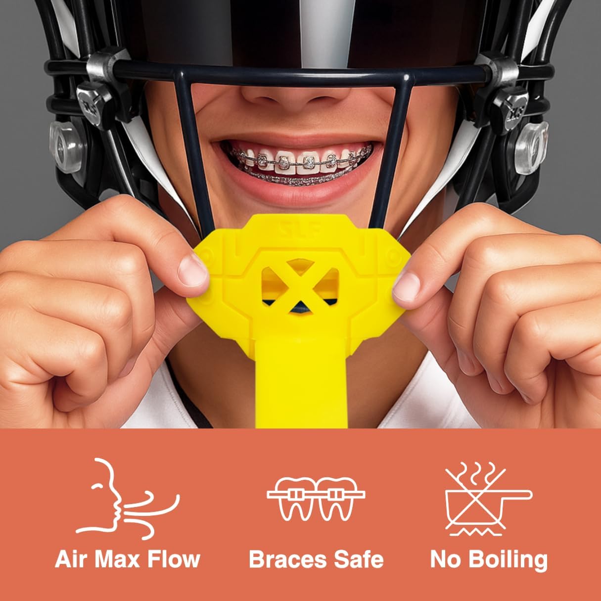 X Yellow Football Mouth Guard - Lip/Mouthguard with Helmet Strap - Lip/Teeth Protector Mouthpiece - Moldable - for Youth/Adults, Men & Women Mouth Guard, Maximum Air Flow, Lacrosse, All Sports