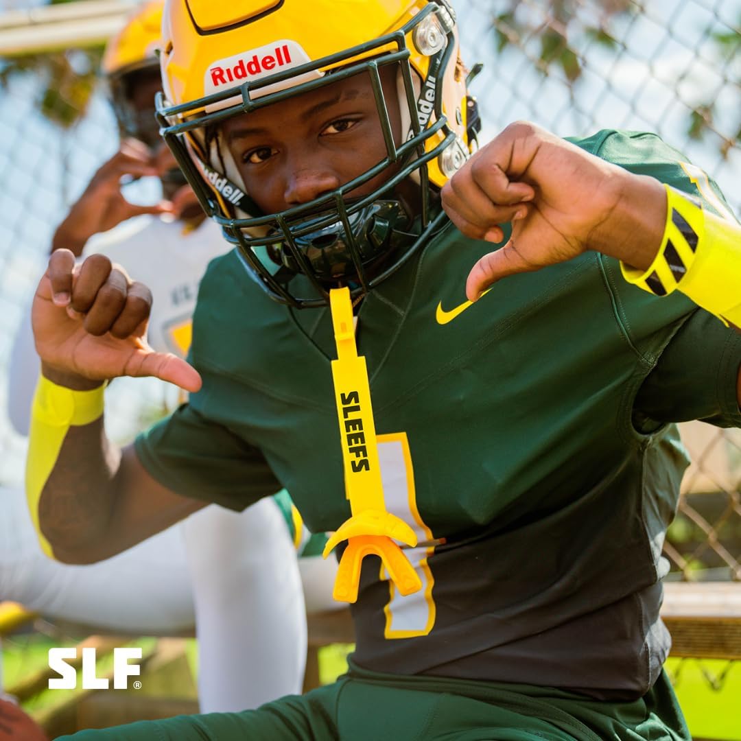 X Yellow Football Mouth Guard - Lip/Mouthguard with Helmet Strap - Lip/Teeth Protector Mouthpiece - Moldable - for Youth/Adults, Men & Women Mouth Guard, Maximum Air Flow, Lacrosse, All Sports