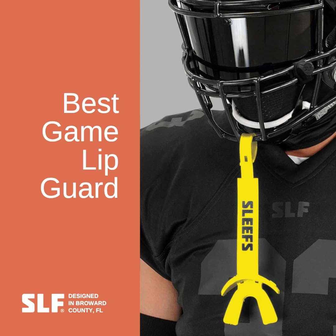 X Yellow Football Mouth Guard - Lip/Mouthguard with Helmet Strap - Lip/Teeth Protector Mouthpiece - Moldable - for Youth/Adults, Men & Women Mouth Guard, Maximum Air Flow, Lacrosse, All Sports