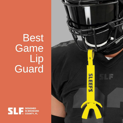 X Yellow Football Mouth Guard - Lip/Mouthguard with Helmet Strap - Lip/Teeth Protector Mouthpiece - Moldable - for Youth/Adults, Men & Women Mouth Guard, Maximum Air Flow, Lacrosse, All Sports