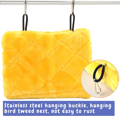 Pet Bird Nest Hammock Hanging Cave Cage Plush Snuggle Happy Hut Tent Bed, Yellow (Large (11.8:x 6.3"x 8.66"))