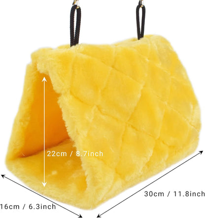 Pet Bird Nest Hammock Hanging Cave Cage Plush Snuggle Happy Hut Tent Bed, Yellow (Large (11.8:x 6.3"x 8.66"))