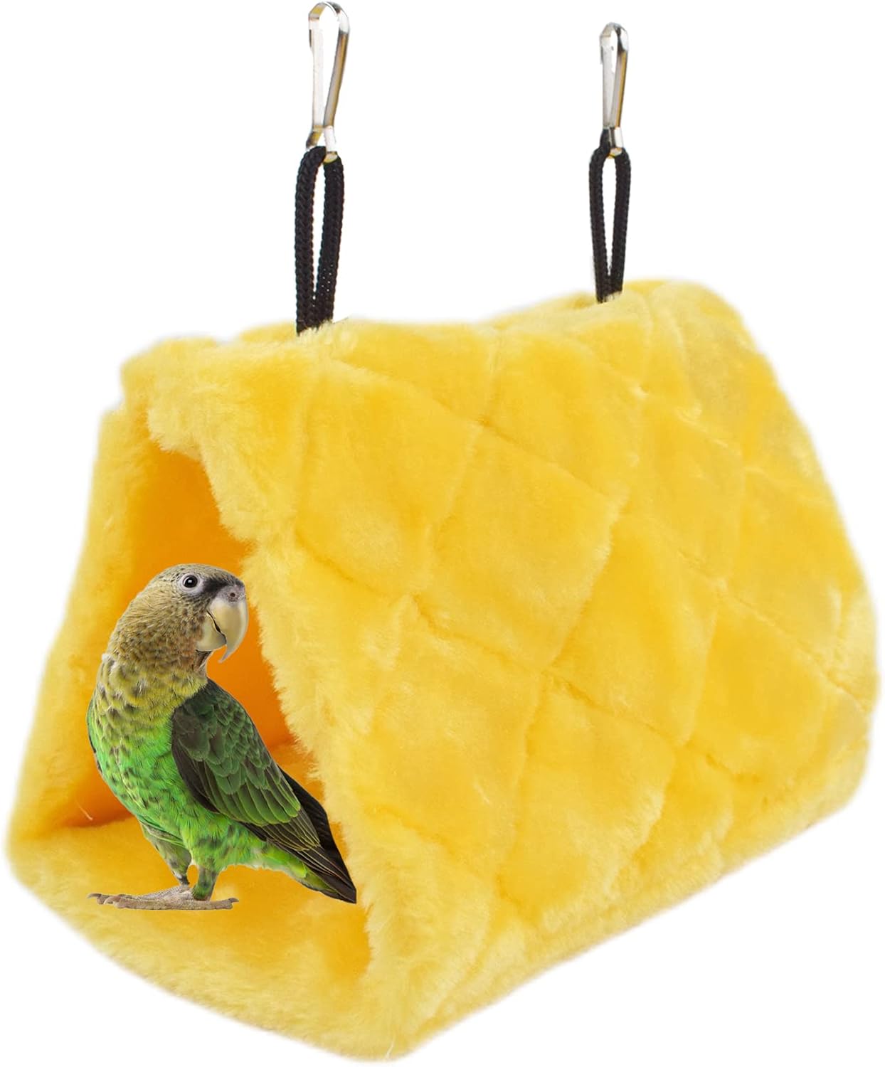 Pet Bird Nest Hammock Hanging Cave Cage Plush Snuggle Happy Hut Tent Bed, Yellow (Large (11.8:x 6.3"x 8.66"))