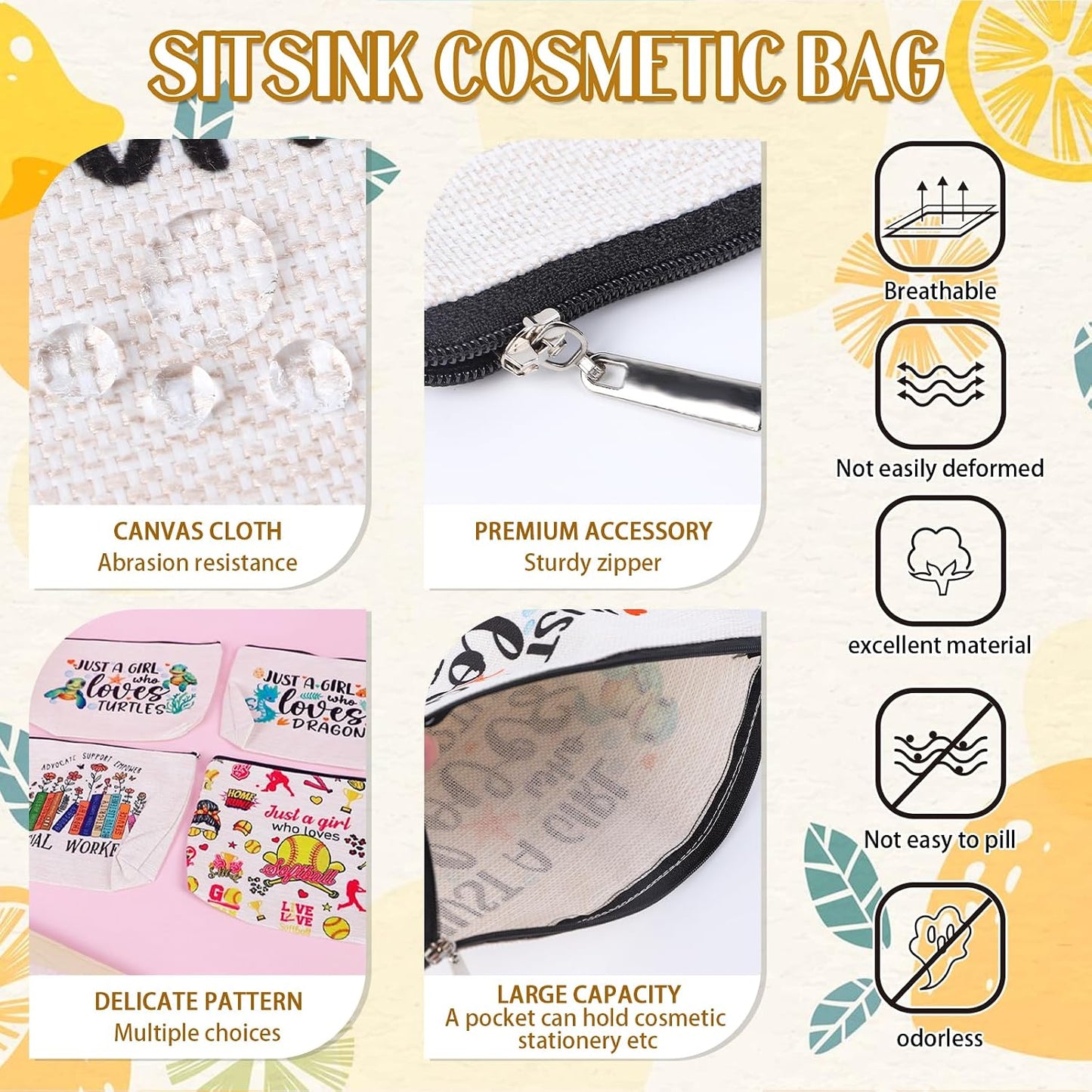 Sitsink Amalfi Coast Souvenir - South Italy Travel Makeup Bags, Lemon Themed Party Gifts for Girls Bachelorette Besties Bridesmaid, Italy Vacation Trip Cosmetic Pouch