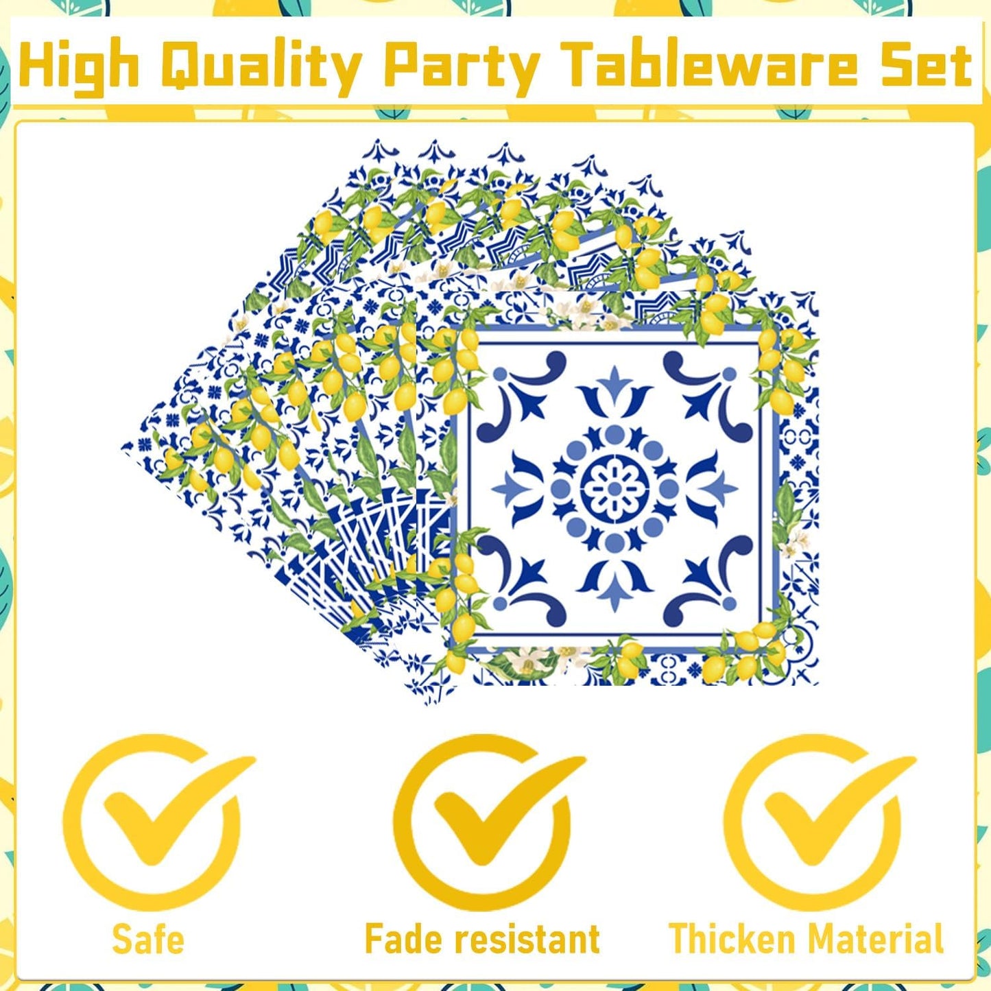 Lemon Party Plates Supplies - 96PCS Lemon Party Decorations Supplies Tiles Yellow Lemon Party Paper Plates Napkins Fork Tableware Summer Fruit Lemon Decor Disposable Party Dinnerware(24 Guests)