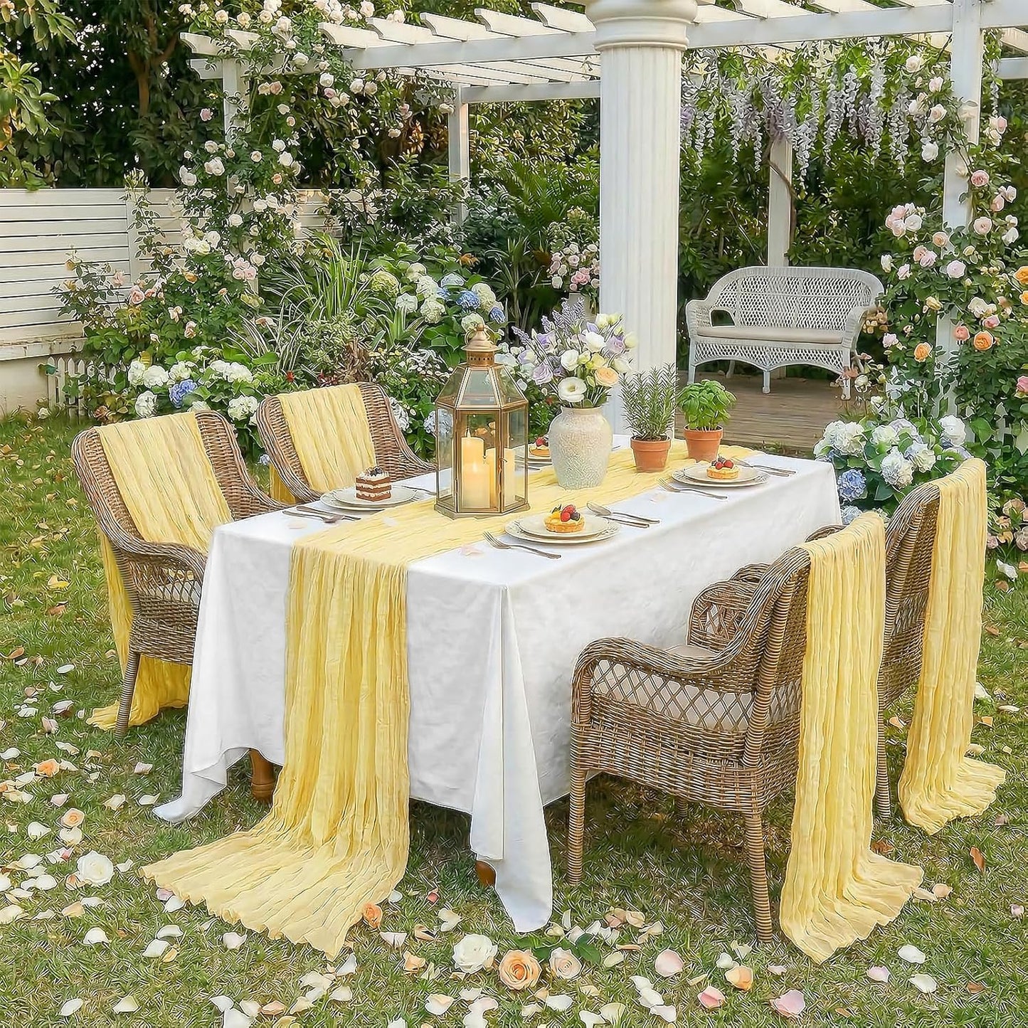 12 Pack Light Yellow Spring Easter Table Runner 10FT Yellow Cheesecloth Table Runner 21x120 inch Boho Gauze Cheese Cloth Table Runner Rustic Sheer Table Runner for Wedding Bridal Baby Shower Decor