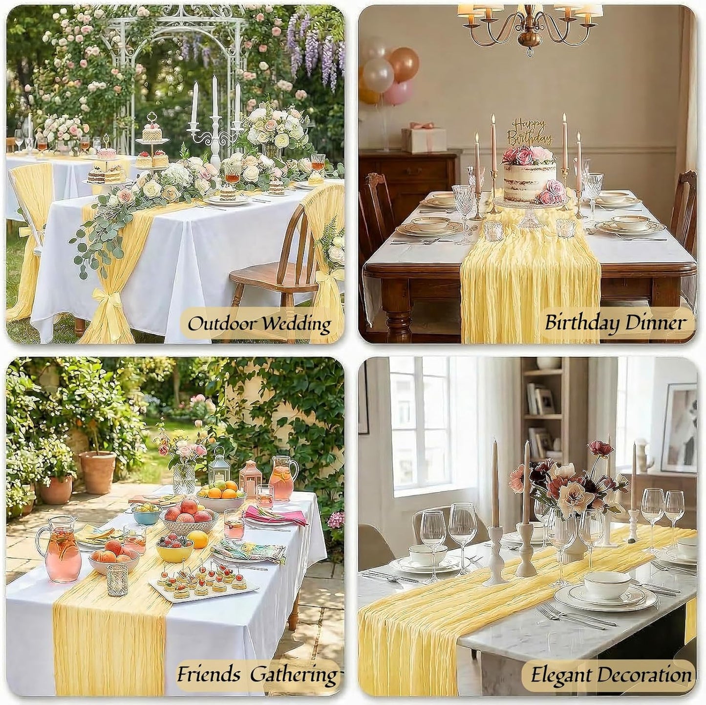 12 Pack Light Yellow Spring Easter Table Runner 10FT Yellow Cheesecloth Table Runner 21x120 inch Boho Gauze Cheese Cloth Table Runner Rustic Sheer Table Runner for Wedding Bridal Baby Shower Decor