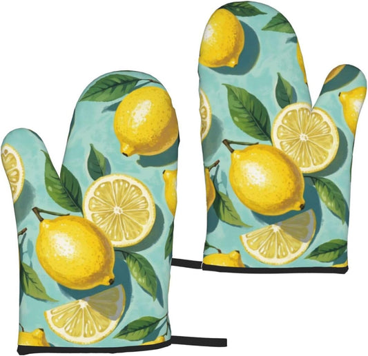 Lemon Oven Mitt 2-Pack Set, Heat Resistant，7"x13"