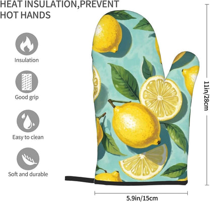 Lemon Oven Mitt 2-Pack Set, Heat Resistant，7"x13"