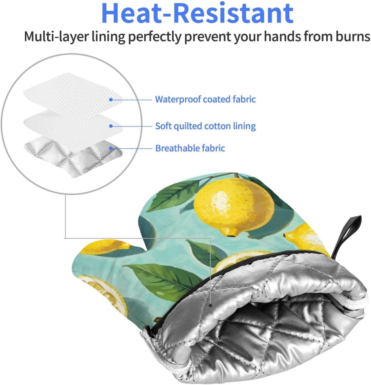Lemon Oven Mitt 2-Pack Set, Heat Resistant，7"x13"