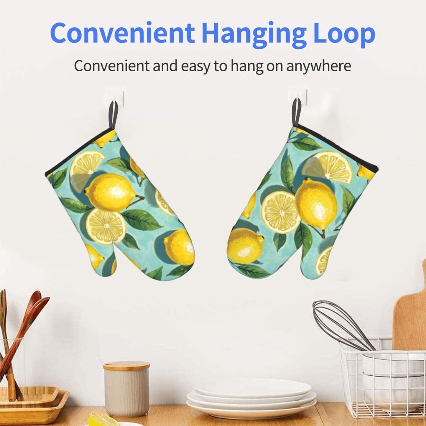 Lemon Oven Mitt 2-Pack Set, Heat Resistant，7"x13"