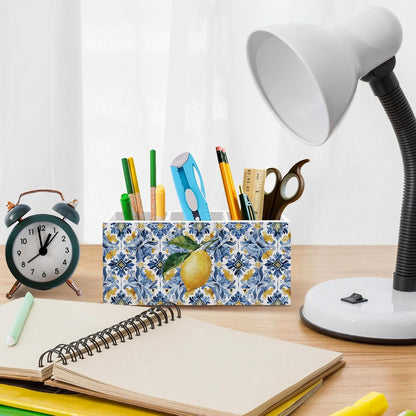 Mediterranean Lemon Pen Pencil Holder for Desk, Sicilian Lemons Office Desk Accessories, Italian Lemon Holders Organizer for Bathroom Kitchen Office Classroom