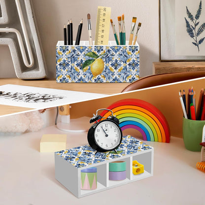 Mediterranean Lemon Pen Pencil Holder for Desk, Sicilian Lemons Office Desk Accessories, Italian Lemon Holders Organizer for Bathroom Kitchen Office Classroom