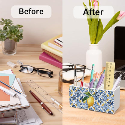 Mediterranean Lemon Pen Pencil Holder for Desk, Sicilian Lemons Office Desk Accessories, Italian Lemon Holders Organizer for Bathroom Kitchen Office Classroom